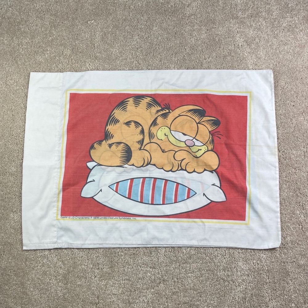 Vintage 1978 Garfield Jim Davis Pillowcase Red Blue Double Sided 20x30 Comic
